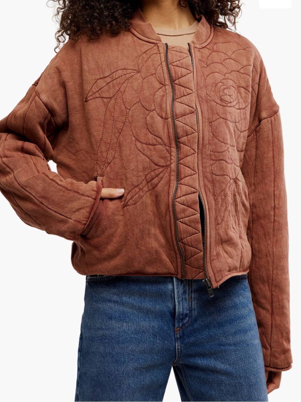 Free People Rose Front Zip Jacket